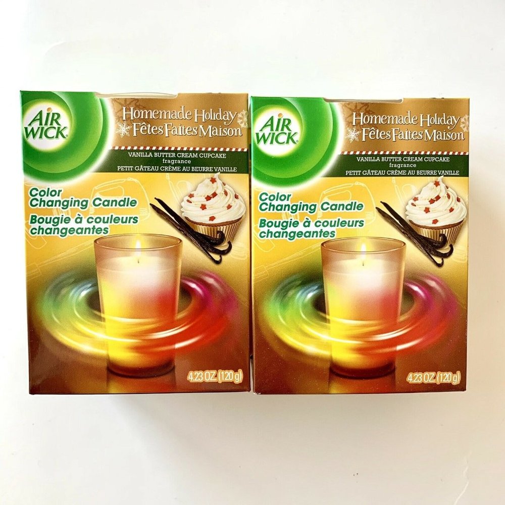 2x Air Wick Color Changing Candle Vanilla Butter Cream Cupcake Holiday Scented